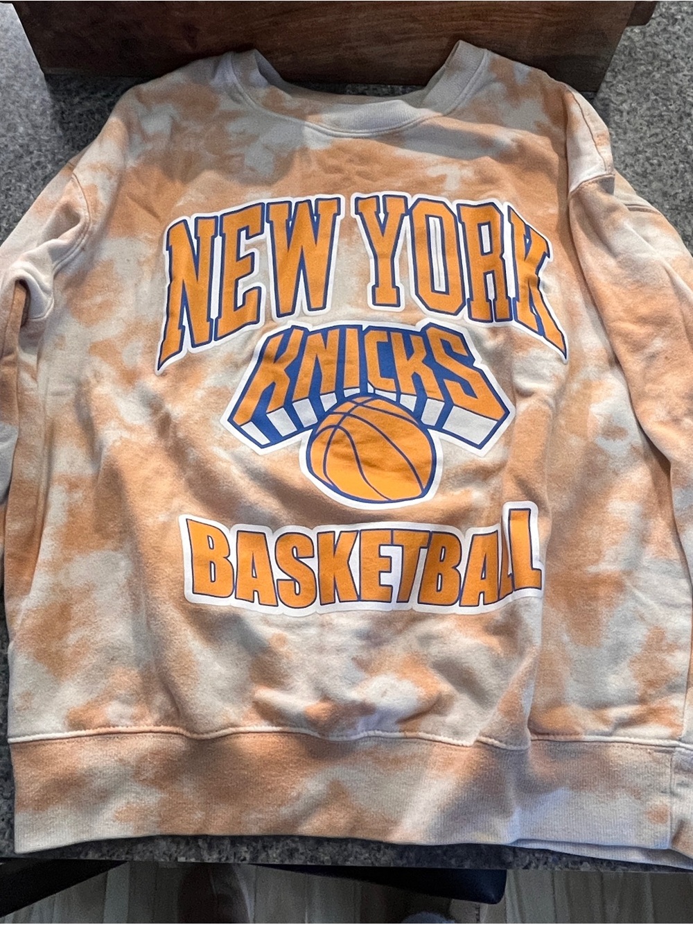 Hybrid Apparel Orange and White Tie-Dye New York Knicks Crewneck